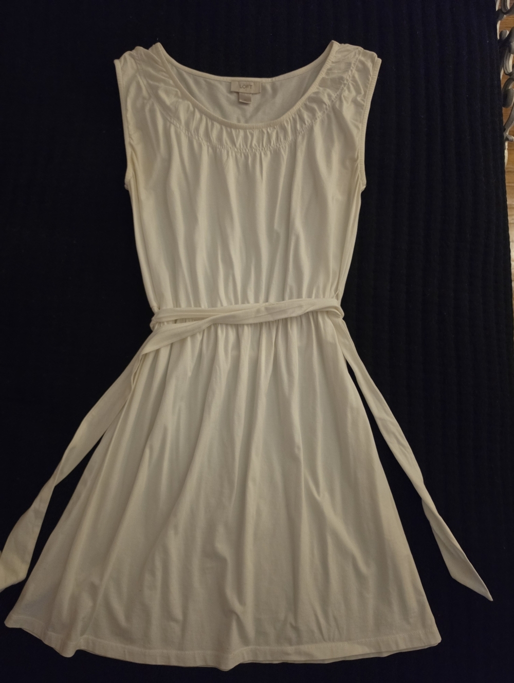 LOFT Cream Sleeveless Tie-Waist Mini Dress Size M